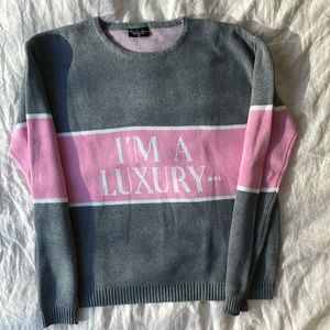 ‘Few Can Afford’ Grey and Pink Oversized Sweater